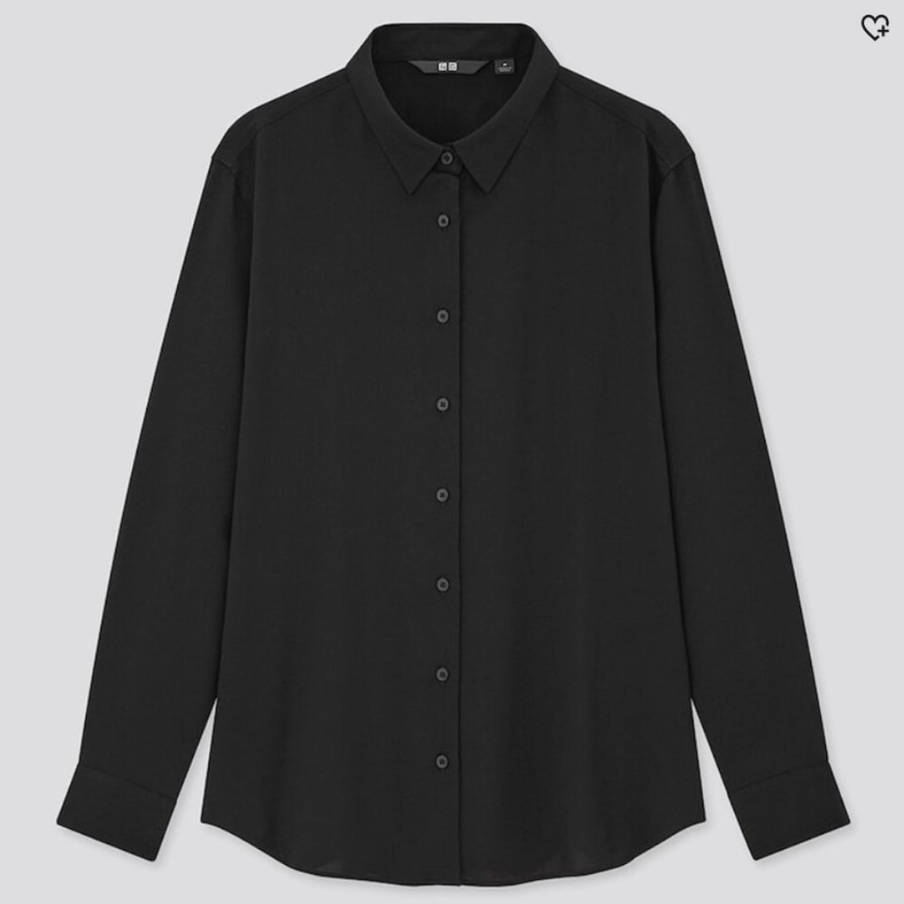 Uniqlo Women Rayon Long-Sleeve Blouse-Black